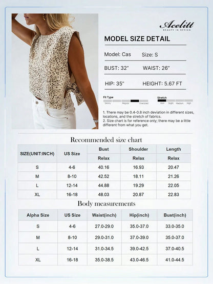 Acelitt Summer Fashion Apricot Leopard Print Tie-Up Design Sleeveless Round Neck Tank Top Vacation Casual
