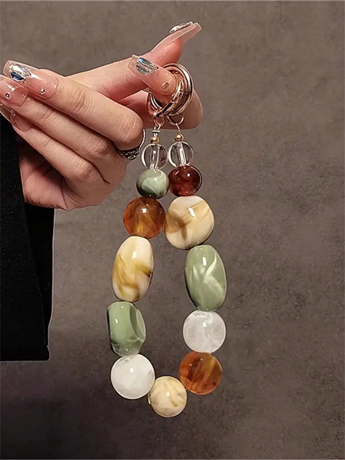 Acrylic Beaded Phone Charm Lanyard, Oval Alien Design Phone Strap, Retro Korean Fashion Phone Pendant, Key Chain, Bag Charm, Earphone Decor, Gift For Mother, Family, Friends, Birthday, Holiday