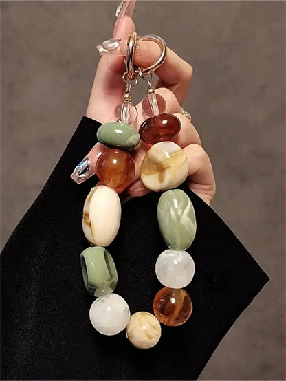 Acrylic Beaded Phone Charm Lanyard, Oval Alien Design Phone Strap, Retro Korean Fashion Phone Pendant, Key Chain, Bag Charm, Earphone Decor, Gift For Mother, Family, Friends, Birthday, Holiday
