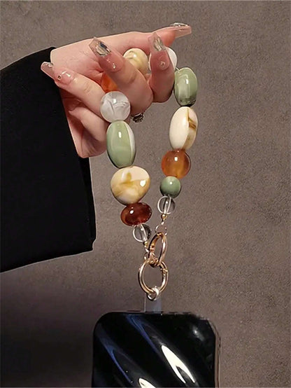 Acrylic Beaded Phone Charm Lanyard, Oval Alien Design Phone Strap, Retro Korean Fashion Phone Pendant, Key Chain, Bag Charm, Earphone Decor, Gift For Mother, Family, Friends, Birthday, Holiday