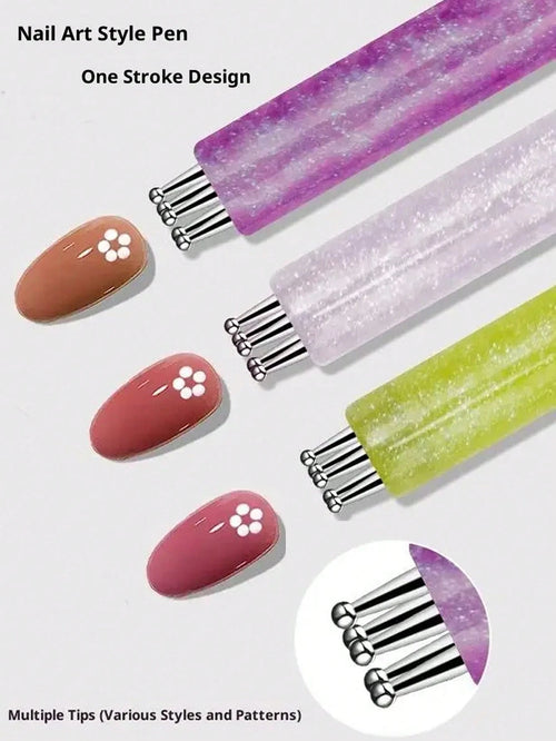 Acrylic Dotting Pen 3D Builder Nail Gel Brush Glitter Powder One-Stroke Shaping Petal And Flower Patterns DIY Nail Art Tool