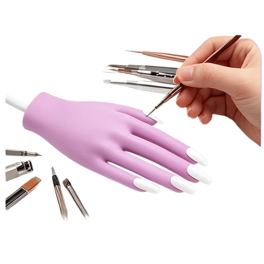 Acrylic Nail Practice Hand, Realistic Silicone Nail Practice Hand, Flexible Artificial Nail Model Training Hand, Nail Practice Tool, Silicone Simulation Soft Touch, Model Hand With Flexible Fingers