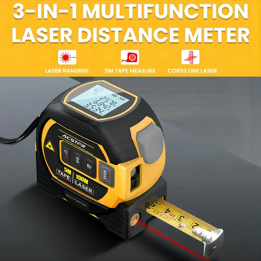 ACSTFR Laser Tape Measure- 3in1 Digital High Precision Laser Rangefinder, Steel Tape, 1pc, Equipped With 2AAA Batteries