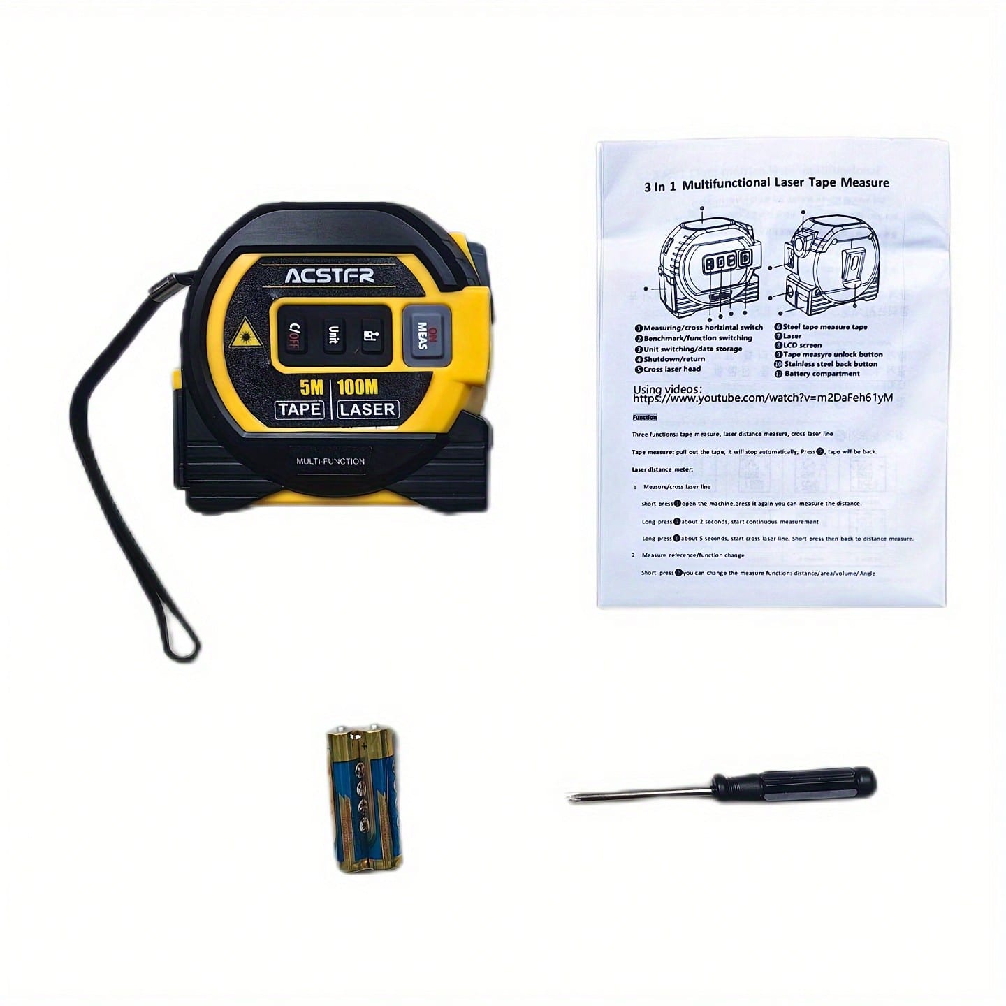 ACSTFR Laser Tape Measure- 3in1 Digital High Precision Laser Rangefinder, Steel Tape, 1pc, Equipped With 2AAA Batteries