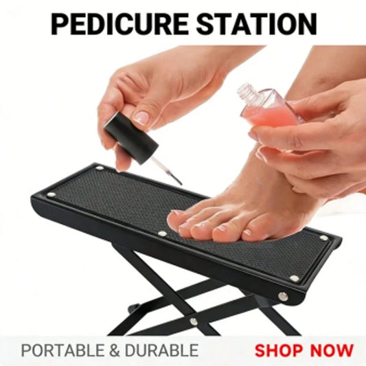 Adjustable Folding Footrest, 4 Height Levels, Non-Slip Plastic Pedicure Platform, Portable & Stable Design For Toe Nail Care, Ideal For Salons, Spas, Home Grooming- Foot Support