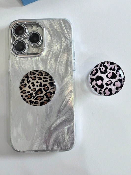 Adjustable Leopard Print Retractable Phone Stand 1pc Crystal Glass Leopard Print Series Phone Holder Retractable Folding Air Cushion Stand Slouchy Desktop Air Cushion Holder Spring Gift