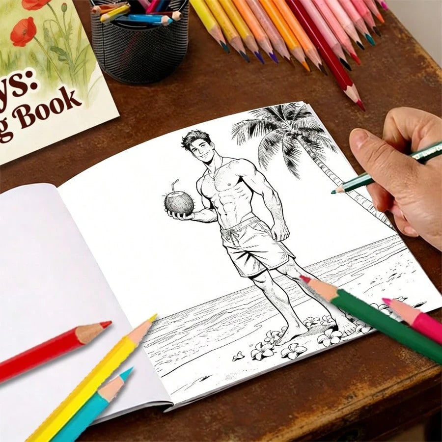 Adult Coloring Book: Sexy Men Coloring Book (24 Pages)- Relieve Stress And Relax, Gift For Friends, Couples, With Sexy Muscular Men Illustrations With Gardening Theme, Perfect Stress Relief Gift, Per