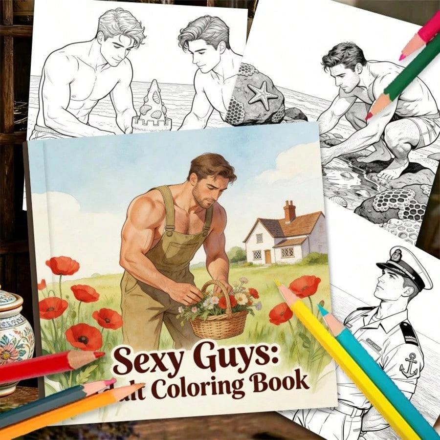 Adult Coloring Book: Sexy Men Coloring Book (24 Pages)- Relieve Stress And Relax, Gift For Friends, Couples, With Sexy Muscular Men Illustrations With Gardening Theme, Perfect Stress Relief Gift, Per