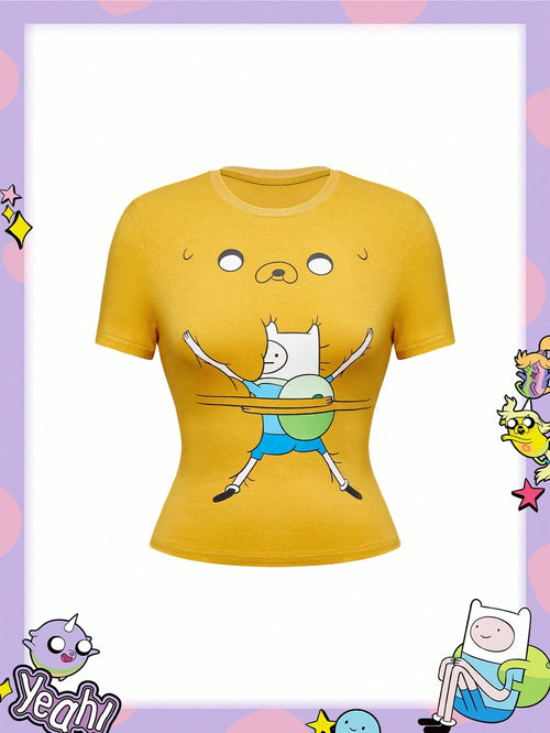 Adventure Time X ROMWE Spring/Summer Casual Graphic Women Y2K Cute Funny Novelty Cartoon Graphic T-Shirt