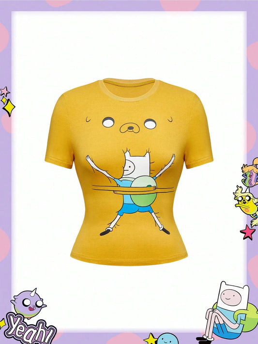 Adventure Time X ROMWE Spring/Summer Casual Graphic Women Y2K Cute Funny Novelty Cartoon Graphic T-Shirt