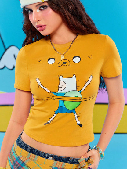Adventure Time X ROMWE Spring/Summer Casual Graphic Women Y2K Cute Funny Novelty Cartoon Graphic T-Shirt