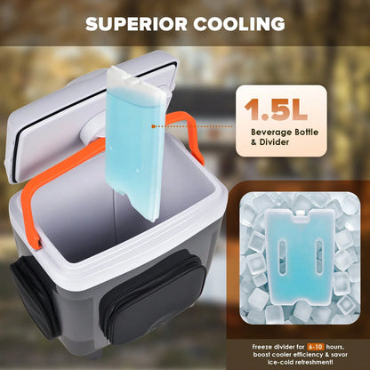 ADVWIN 32 Qt (30L) Electric Car Cooler & Warmer With Pockets, Ice Pack Divider, Removable Lid, Locking Handle, Wheels, Thermoelectric Fridge For Travel Camping Vehicles Truck Home, 12V DC & 120V AC