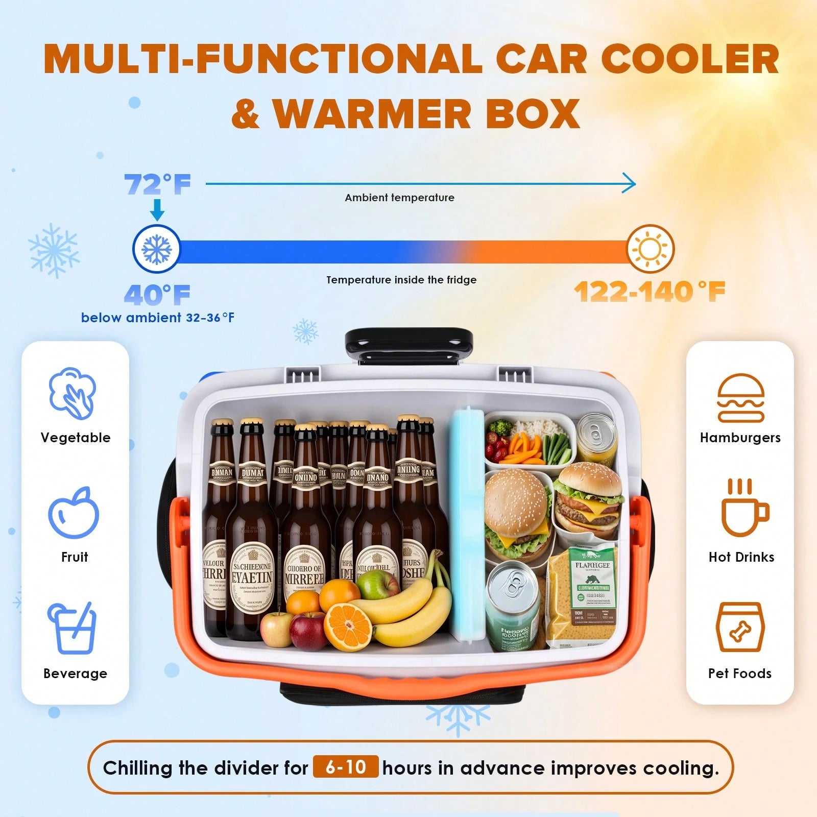 ADVWIN 32 Qt (30L) Electric Car Cooler & Warmer With Pockets, Ice Pack Divider, Removable Lid, Locking Handle, Wheels, Thermoelectric Fridge For Travel Camping Vehicles Truck Home, 12V DC & 120V AC