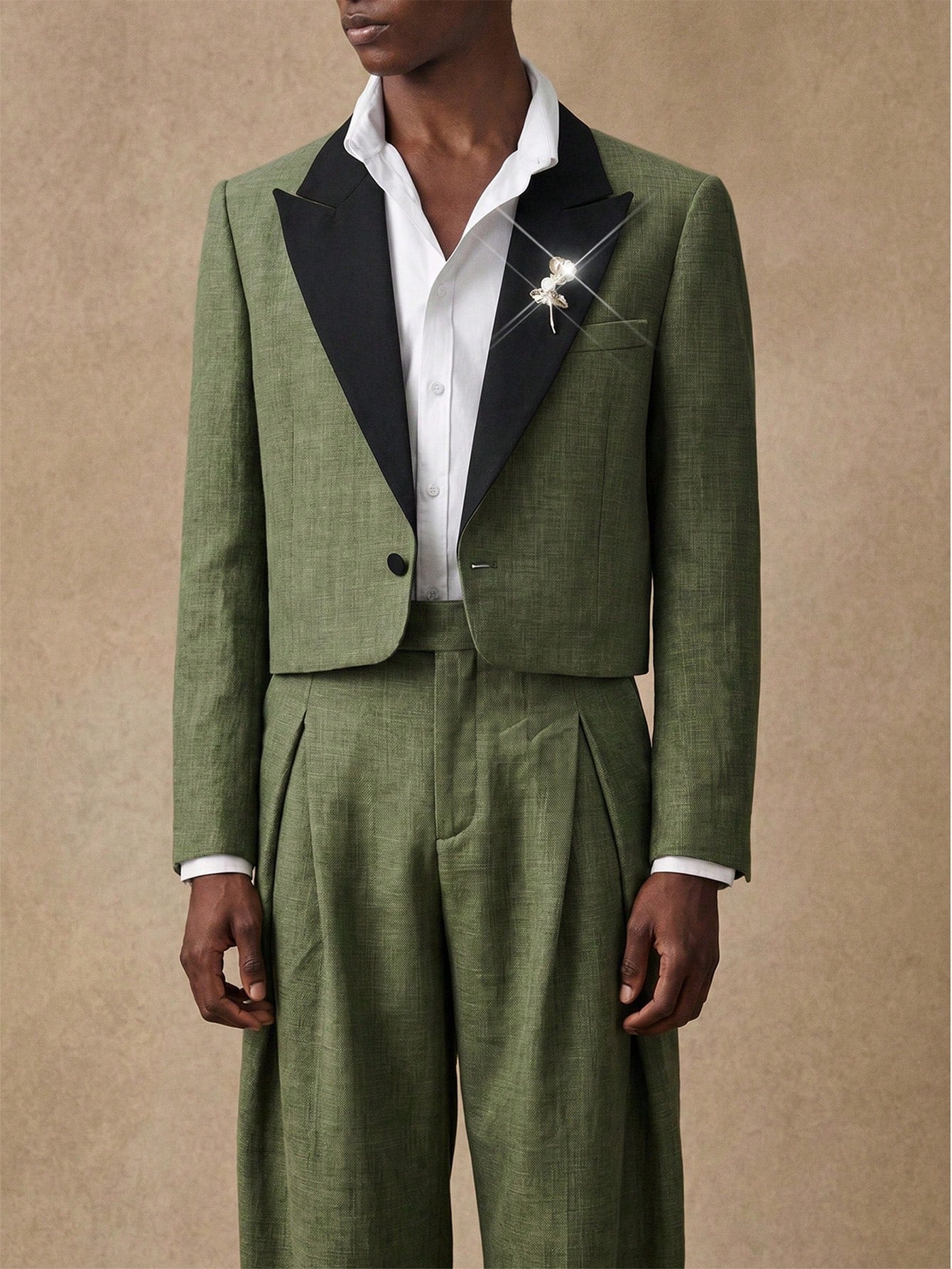 AKNOTIC Men's Woven Fashion Daily Youth Casual Loose Long Sleeve Blazer & Straight Leg Elastic Waist Pants 2 Pieces Set