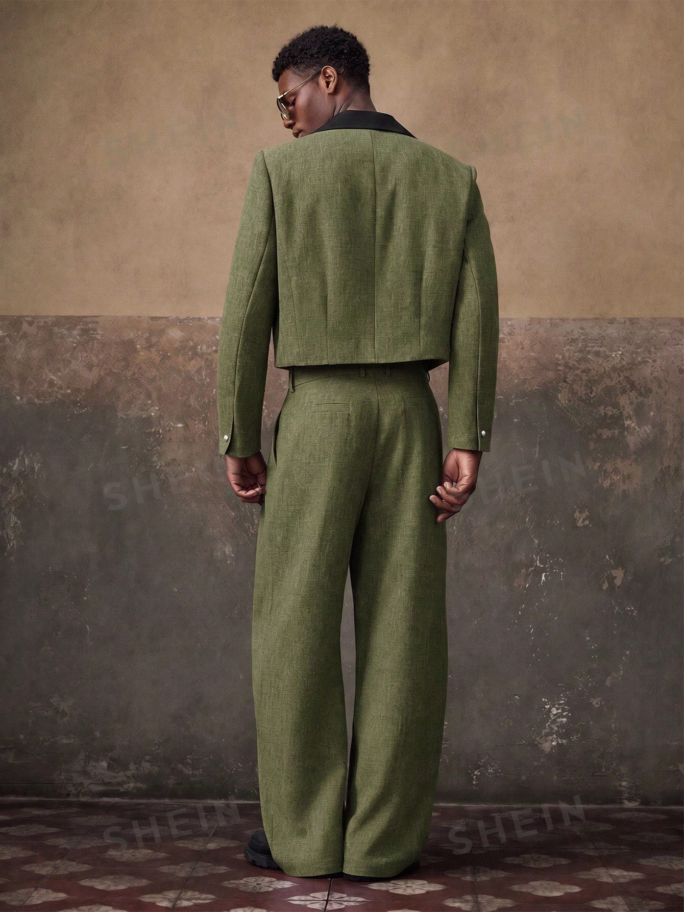 AKNOTIC Men's Woven Fashion Daily Youth Casual Loose Long Sleeve Blazer & Straight Leg Elastic Waist Pants 2 Pieces Set