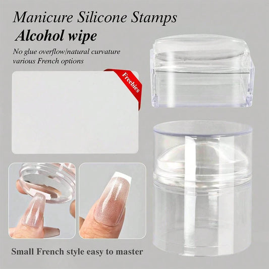 Alcohol-Wipeable Silicone French Nail Art Square Stamper With Lid DIY Printing Transfer Tool