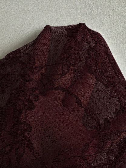 Aloruh Fitted Lace Sheer Long Ribbon Design Asymmetrical Hem Women Tank Top