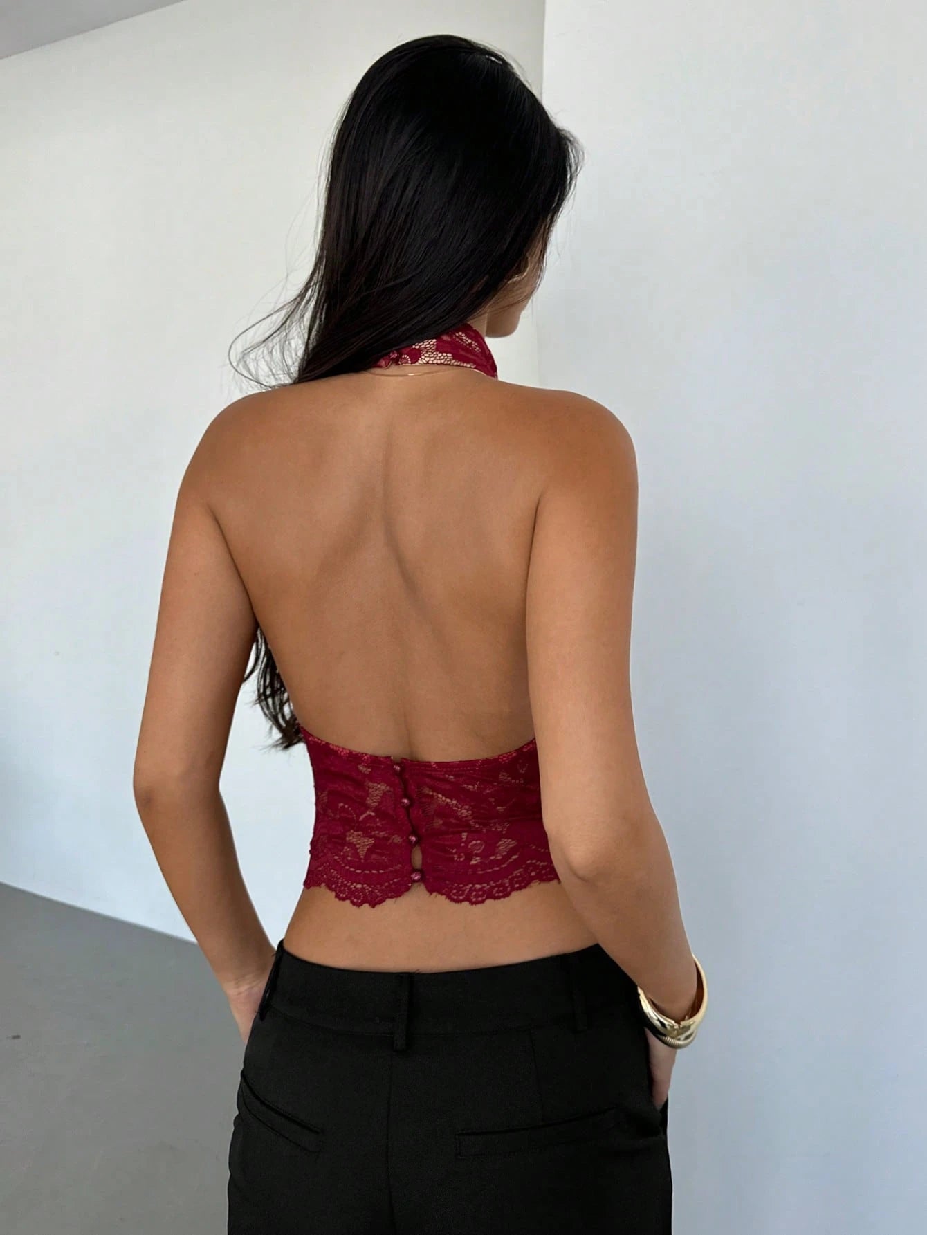 Aloruh Women's Black Lace Halter-Neck Backless Tank Top,Beige Summer Seductive Party Night Resort Collection,Casual Bohemian Style Streetwear Outfits
