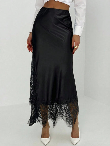 Aloruh Women's Elegant Black Lace Patchwork Skirt