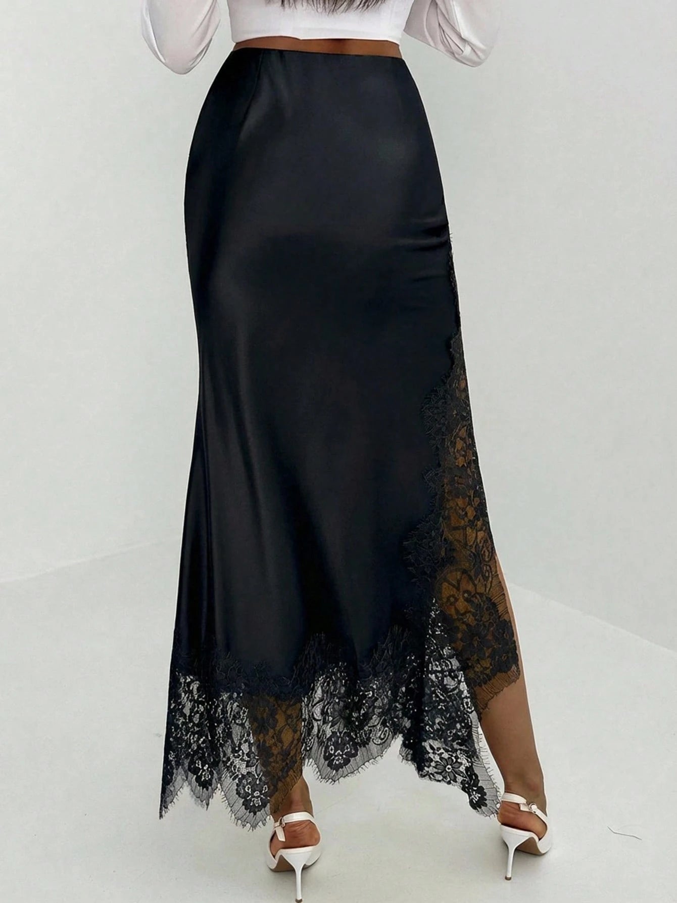 Aloruh Women's Elegant Black Lace Patchwork Skirt