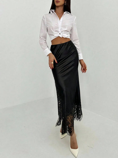 Aloruh Women's Elegant Black Lace Patchwork Skirt