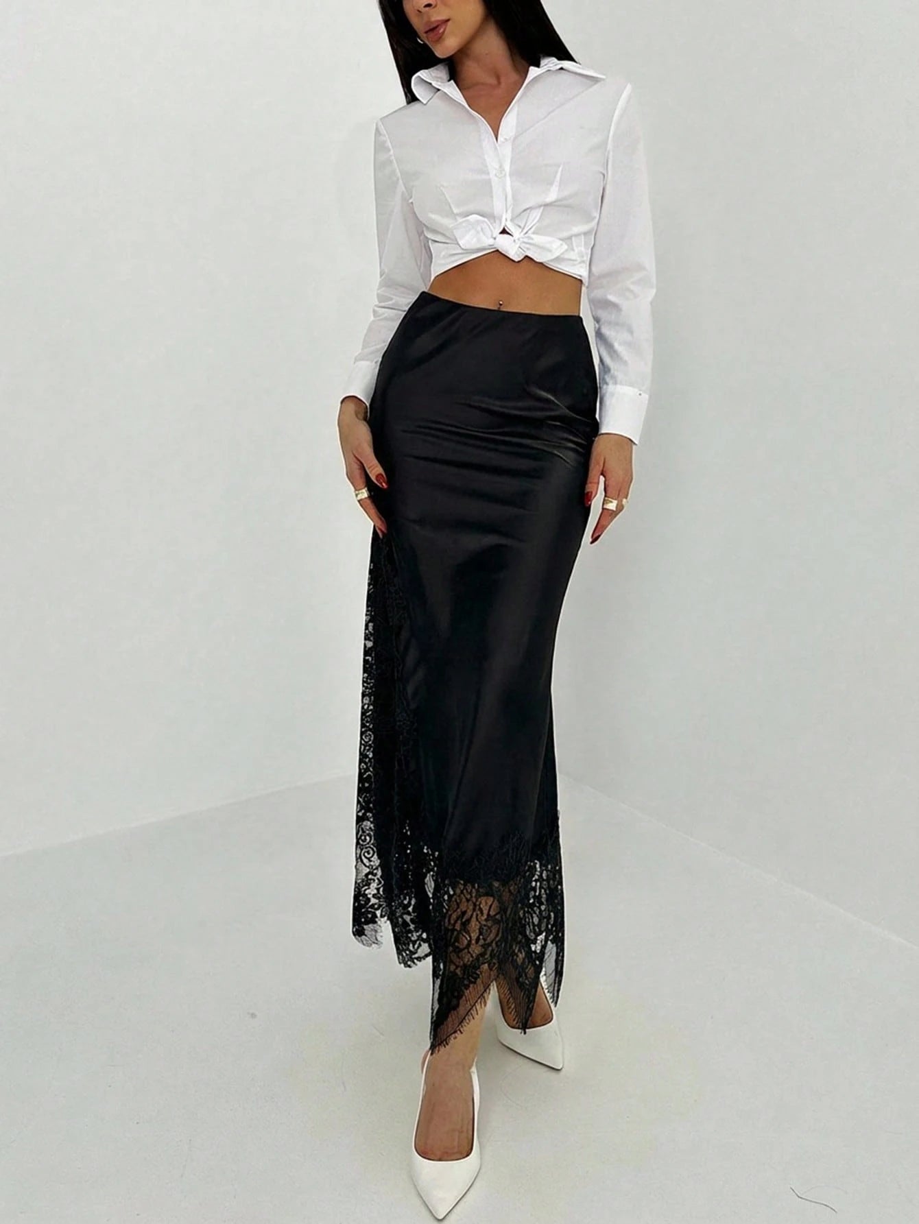 Aloruh Women's Elegant Black Lace Patchwork Skirt