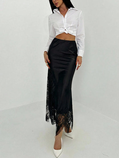 Aloruh Women's Elegant Black Lace Patchwork Skirt