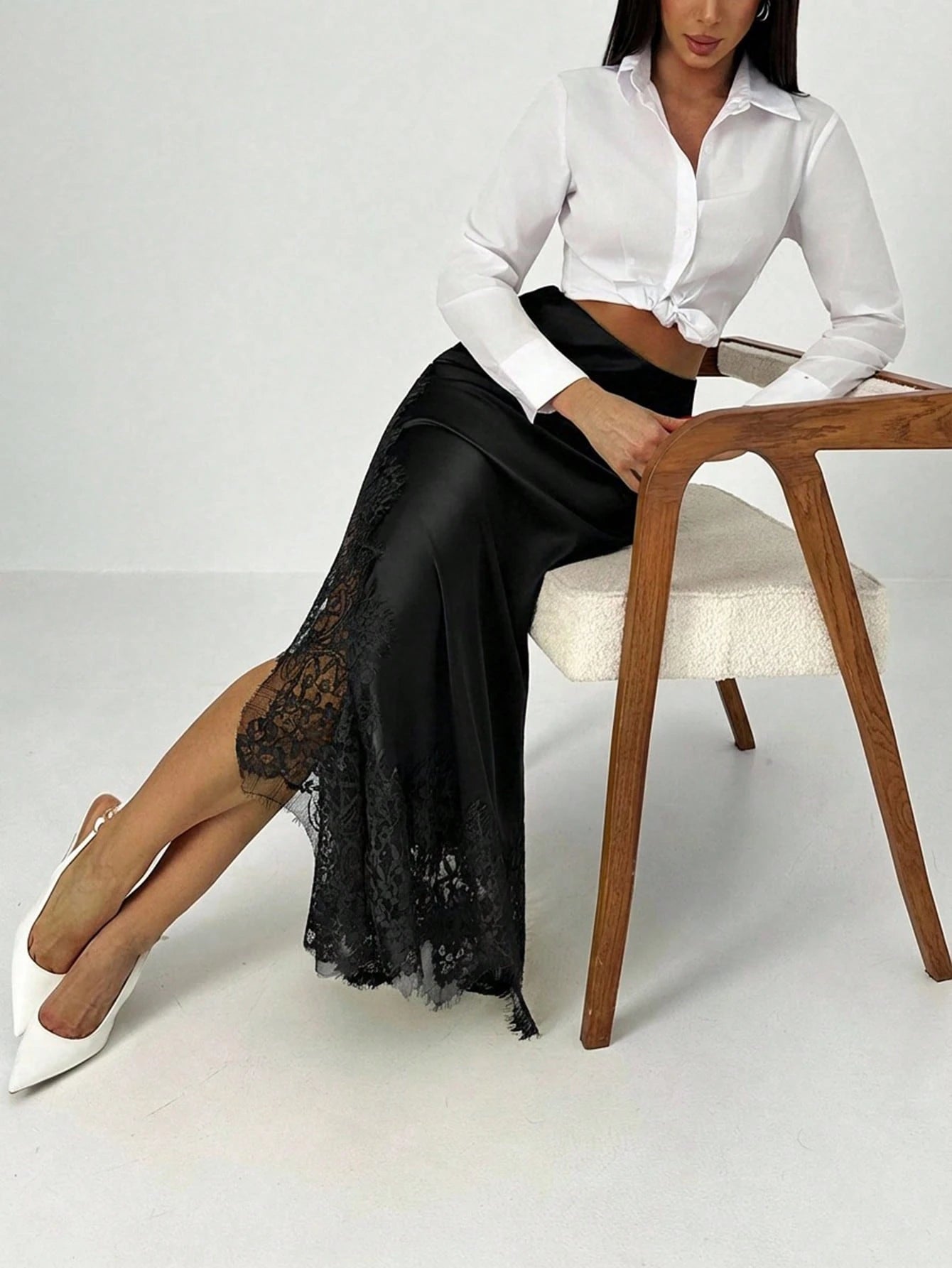 Aloruh Women's Elegant Black Lace Patchwork Skirt