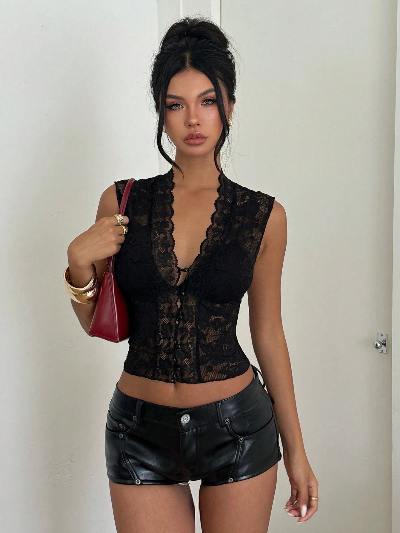 Aloruh Women's New Lace Print Camisole Tank Top, Suitable For Streetwear And Daily Wear, Y2K Style