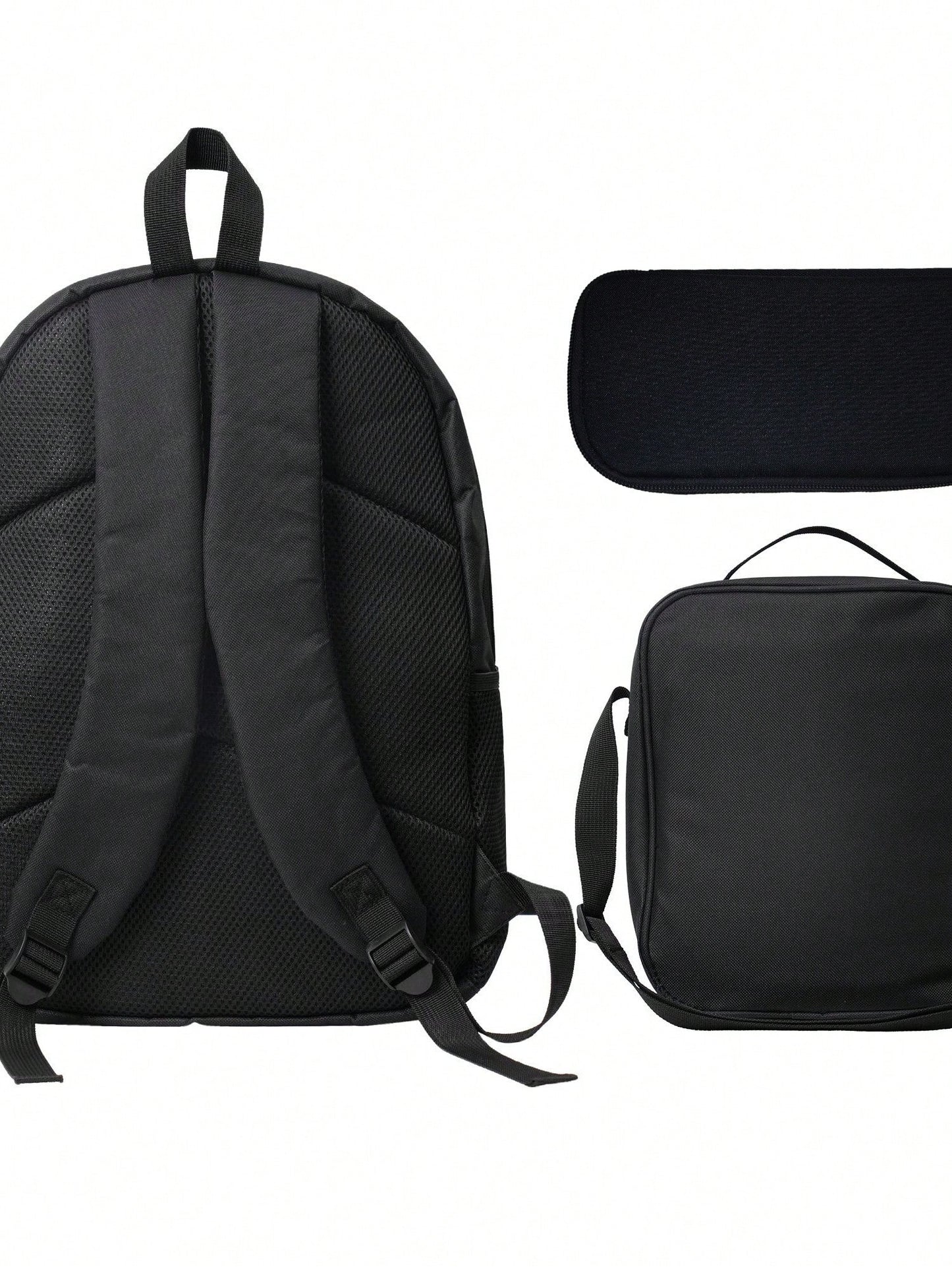 Anime Straw Hat Print 3-Piece Backpack Set With Insulated Lunch Box And Pencil Case For School And Travel.