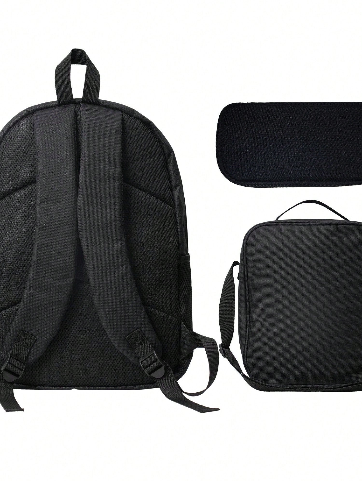 Anime Straw Hat Print 3-Piece Backpack Set With Insulated Lunch Box And Pencil Case For School And Travel.