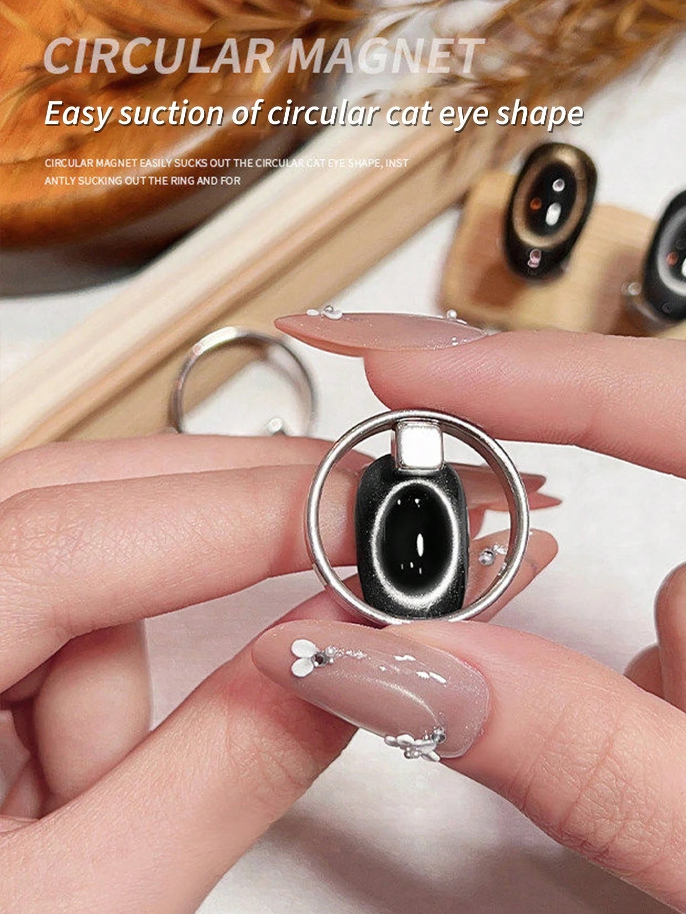 annies 1pc/2pcs/3pcs Round Cat Eye Magnetic Nail Art Tool, Professional Circular Magnet, Instant Circular Effect, Strong Adhesion, Suitable For Gel Manicure
