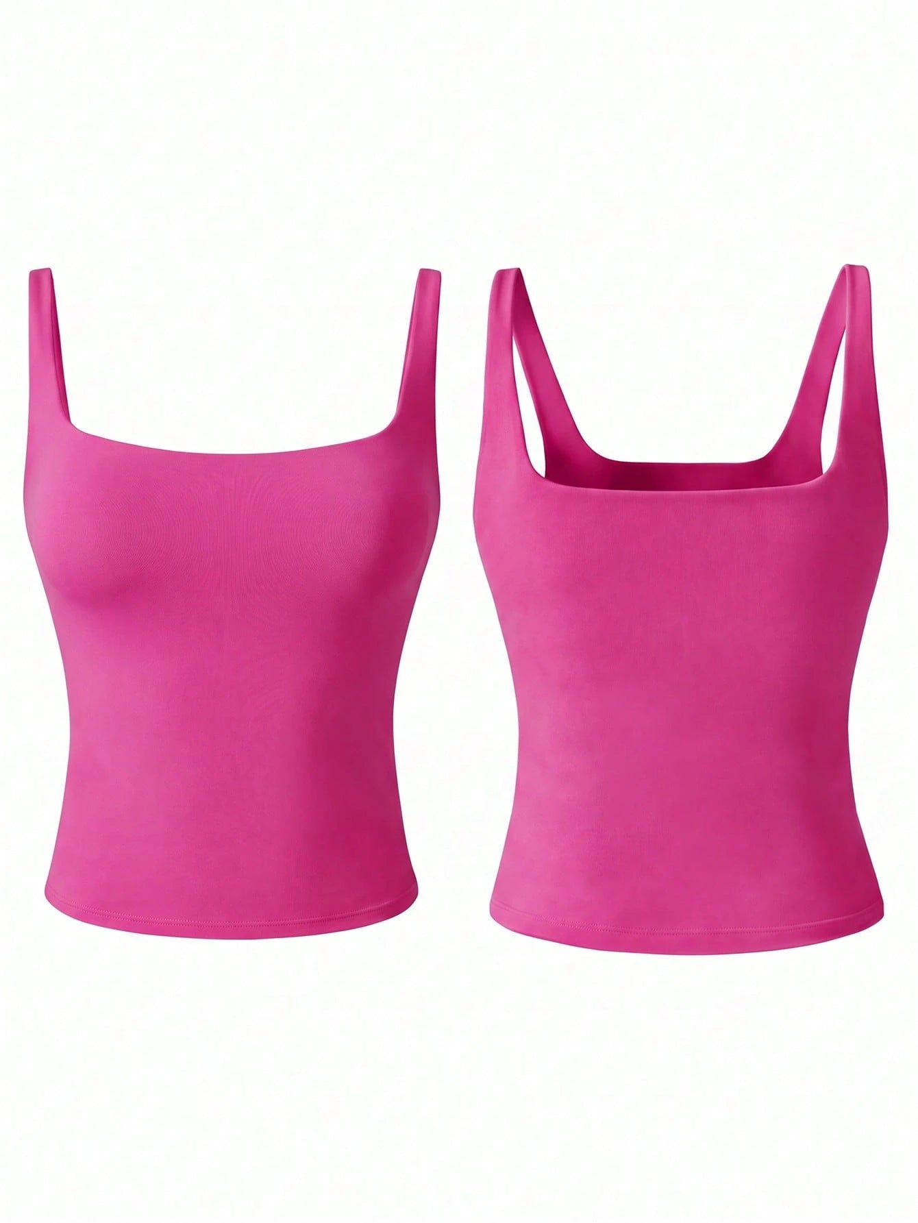 Aoqta Sports Women's Casual Knit Square Neck Cami Tank Top With Built-In Pads,Basic Solid Color Top For Yoga,Daily Wear,Training,Going Out,Business