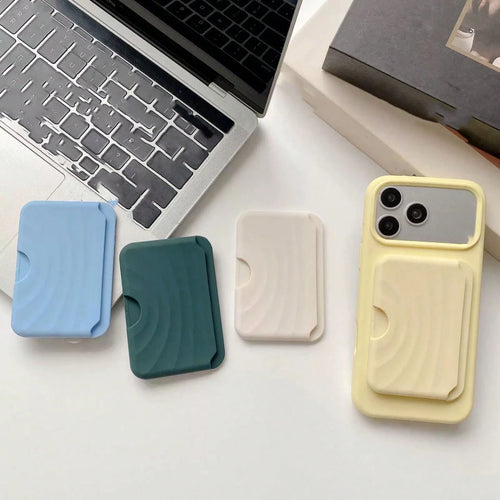Apple Silicone Wave Card Holder Magnetic Magsafe Card Slot Solid Color Liquid Silicone Back Sticker Shockproof Card Holder