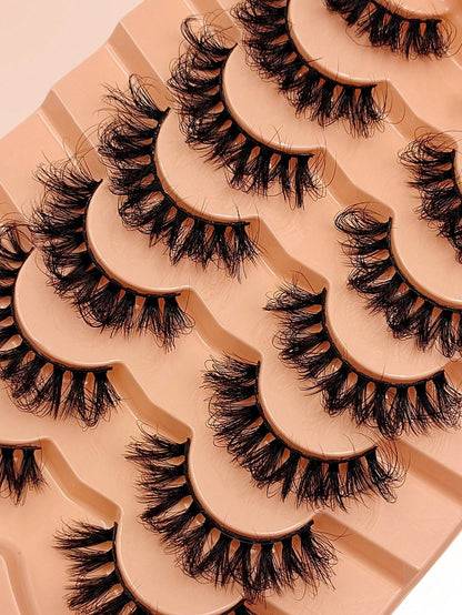 Asiteo 7 Pairs D Curl Luxury Fluffy Thick Dramatic Messy Faux Mink Reusable Soft Comfortable Strip Eyelashes
