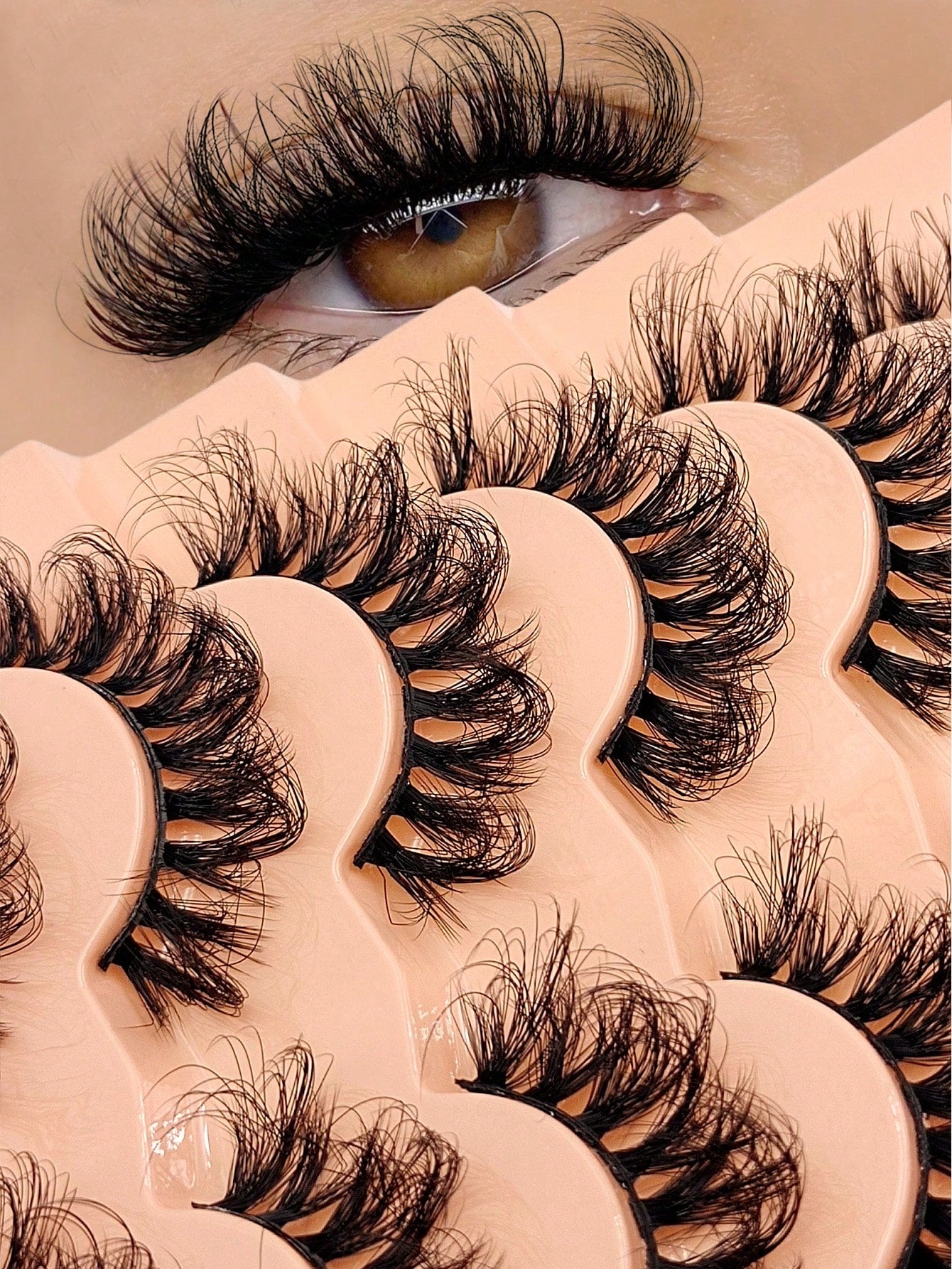 Asiteo 7 Pairs D Curl Luxury Fluffy Thick Dramatic Messy Faux Mink Reusable Soft Comfortable Strip Eyelashes