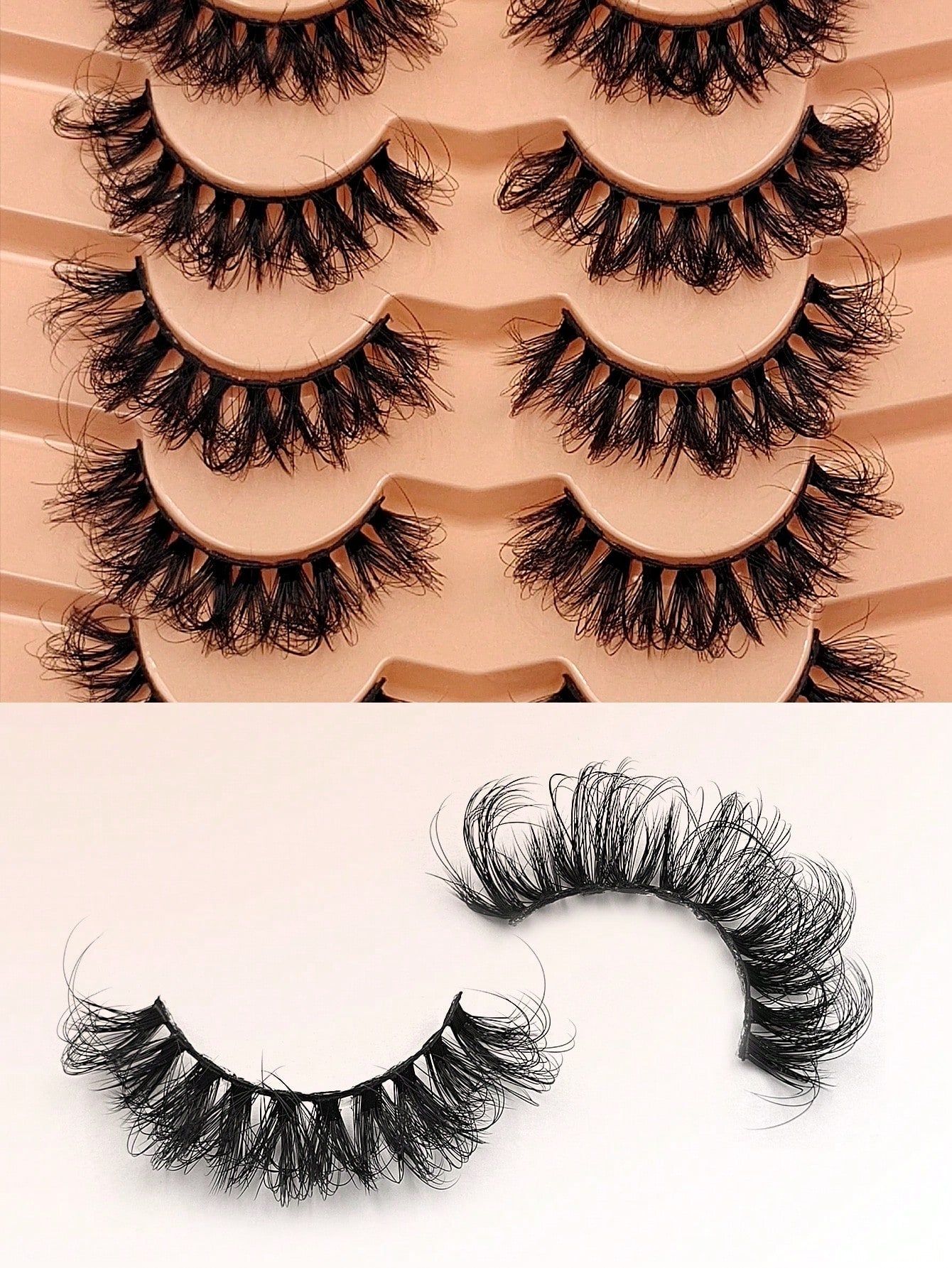 Asiteo 7 Pairs D Curl Luxury Fluffy Thick Dramatic Messy Faux Mink Reusable Soft Comfortable Strip Eyelashes