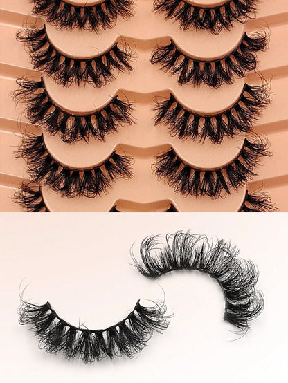 Asiteo 7 Pairs D Curl Luxury Fluffy Thick Dramatic Messy Faux Mink Reusable Soft Comfortable Strip Eyelashes