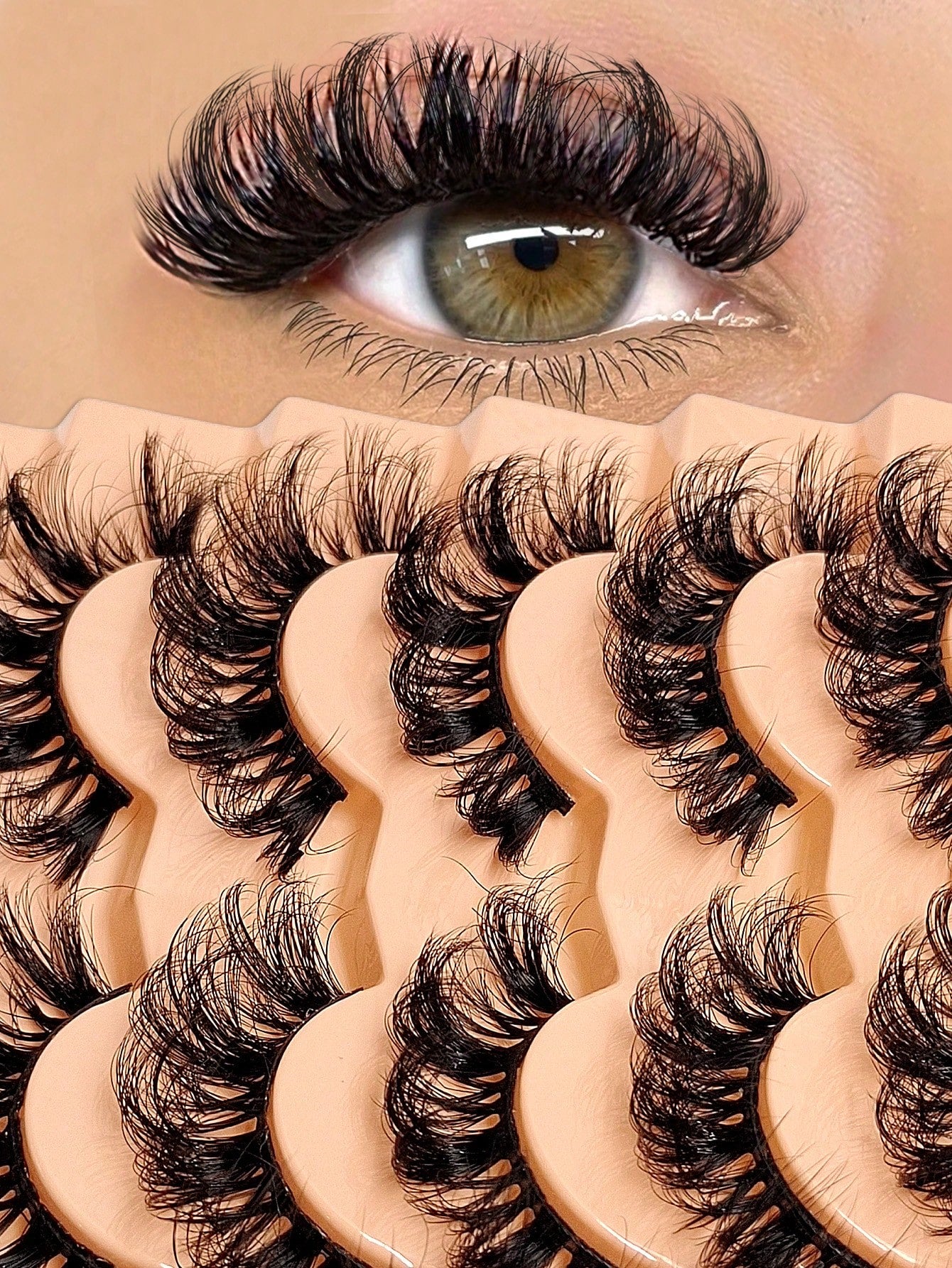 Asiteo 7 Pairs D Curl Luxury Fluffy Thick Dramatic Messy Faux Mink Reusable Soft Comfortable Strip Eyelashes