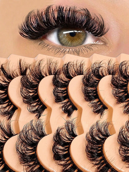 Asiteo 7 Pairs D Curl Luxury Fluffy Thick Dramatic Messy Faux Mink Reusable Soft Comfortable Strip Eyelashes