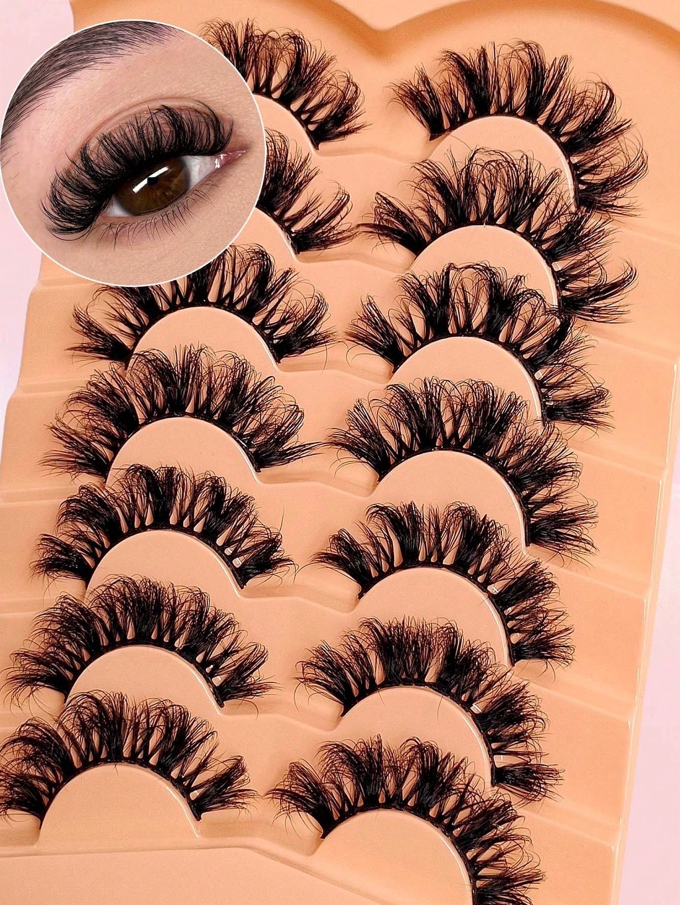 Asiteo 7 Pairs D Curl Luxury Fluffy Thick Dramatic Messy Faux Mink Reusable Soft Comfortable Strip Eyelashes