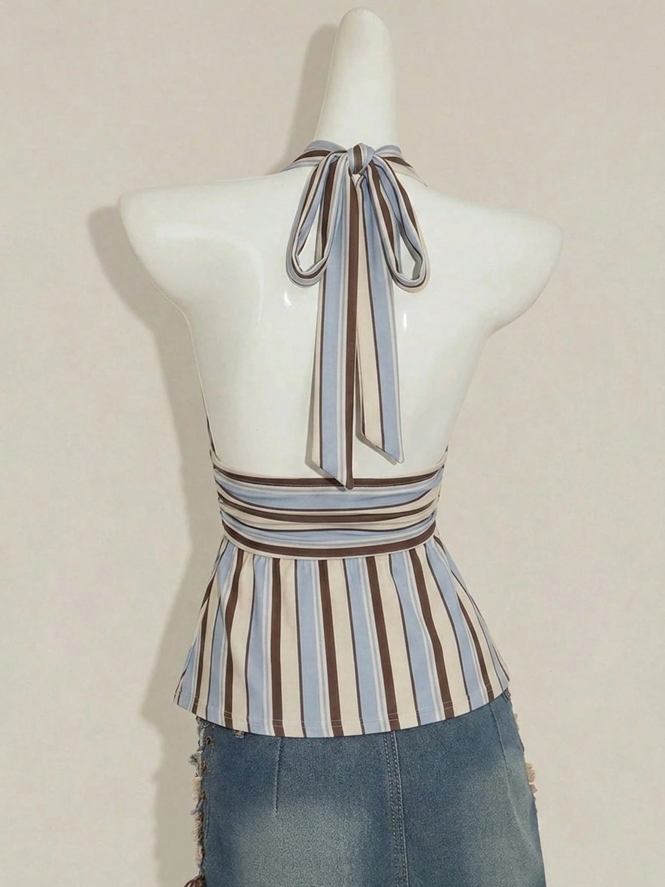 Attitoon Women's Brown Stripe V-Neck Backless Babydoll Camisole,90s Retro Summer Tank Top,Classy Vacation Festival Outfits,Elegant Y2K Clothing For Party,Beach