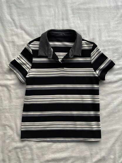 Attitoon Women's Casual Striped Polo Collar Short Sleeve T-Shirt, Summer