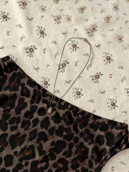 Attitoon Women's Leopard Print Summer Top, Chic Club Night Music Festival, Retro Punk Y2K Gothic Tight Asymmetric Ruched Cropped Top
