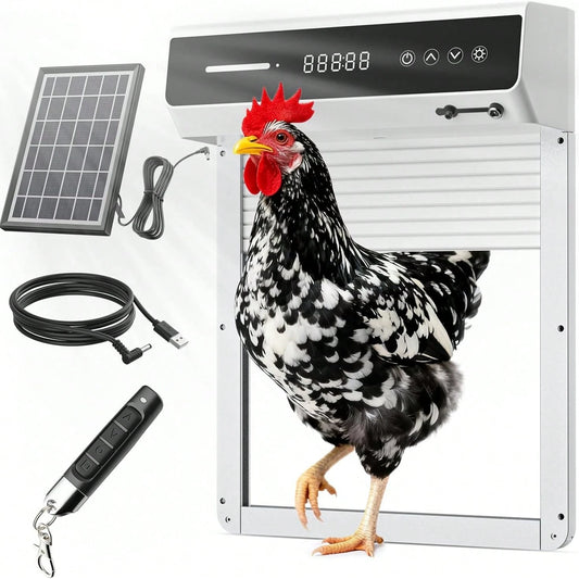 Automatic Door Solar, Battery Powered & Weatherproof Aluminum, Timer Modes For Convenient Chicken, Easy Install, Reliable All-Season Performance