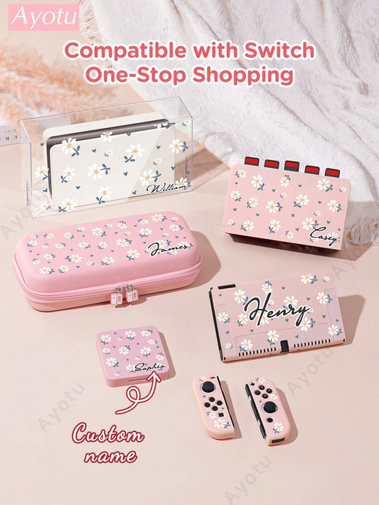 Ayotu Customizable Text & Name Compatible With Nintendo Switch/OLED/Lite Consoles & Accessories Set. Includes Protective Case, Storage Bag, Base Shell, Console Cover, Game Card Case, Controller Cover