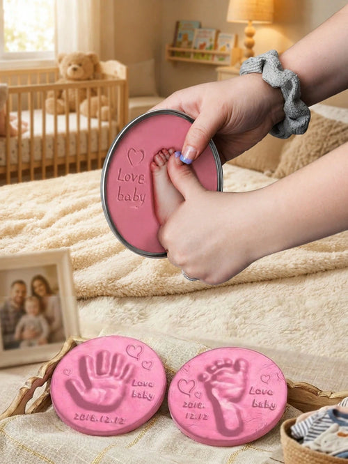 Baby 100 Days/1st Birthday Gift Newborn Growth Keepsake Clay For Baby Handprint And Footprint (Ribbon Not Included) S Size Mold Diameter 9cm M Size Mold Diameter 12cm (Random Mold Shape)