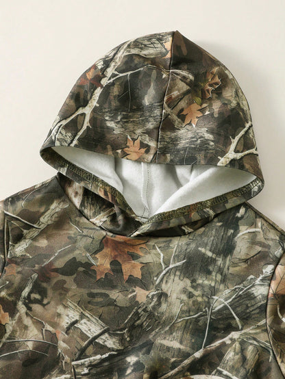 Baby Boy Camouflage Print Hoodie And Sweatpants Set,Sage Green,Autumn,Cow Boy,Date Fall Outfits Tracksuits,Loose Comfortable Thanksgiving Gift Set