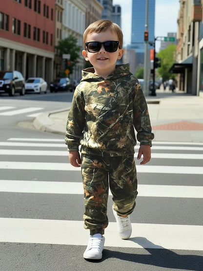 Baby Boy Camouflage Print Hoodie And Sweatpants Set,Sage Green,Autumn,Cow Boy,Date Fall Outfits Tracksuits,Loose Comfortable Thanksgiving Gift Set