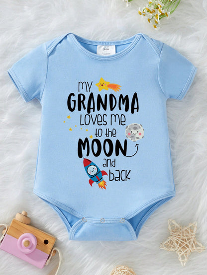 Baby Boy Cartoon Slogan Printed Short Sleeve Bodysuit